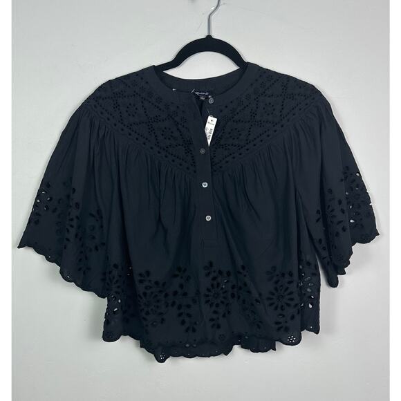 Madewell NWT Women’s Embroidered Shirred Henley Top Size Small - Picture 3 of 6